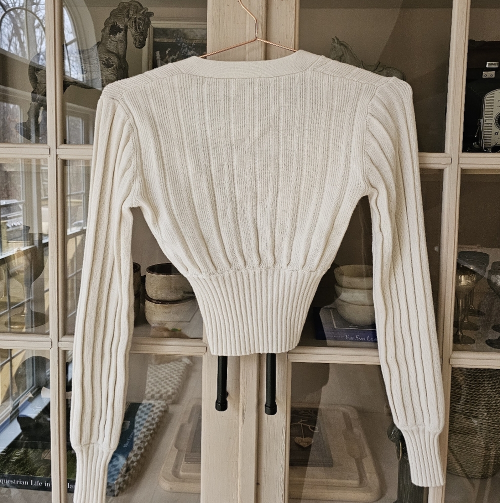 Aritzia Plunge Front Merino Wool Cardigan |  Wilfred V Neck Oak Ribbed Button - Picture 10 of 11